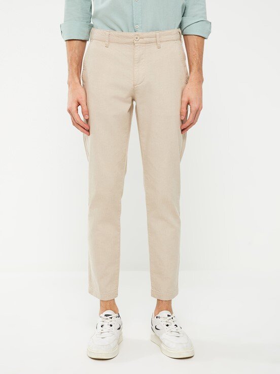 LCW CASUAL Standart Kalıp Keten Görünümlü Erkek Pantolon BEJ