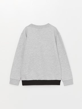 Bisiklet Yaka Nasa Baskılı Uzun Kollu Erkek Çocuk Sweatshirt GRİ MELANJ