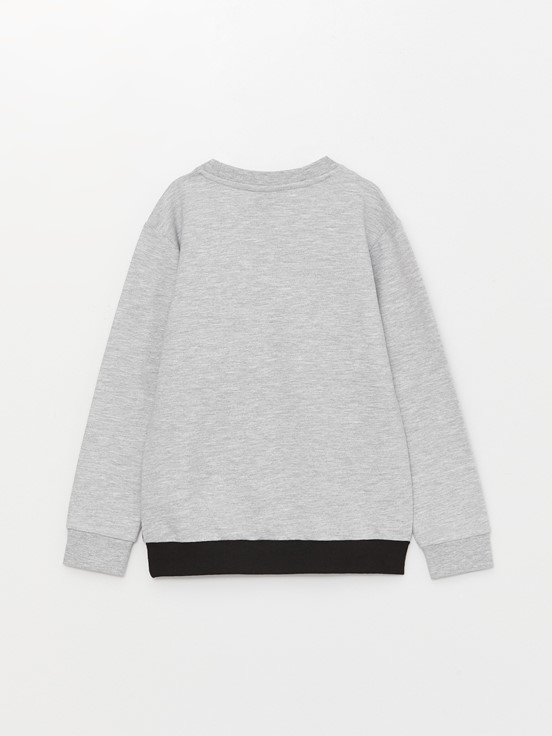 Bisiklet Yaka Nasa Baskılı Uzun Kollu Erkek Çocuk Sweatshirt GRİ MELANJ