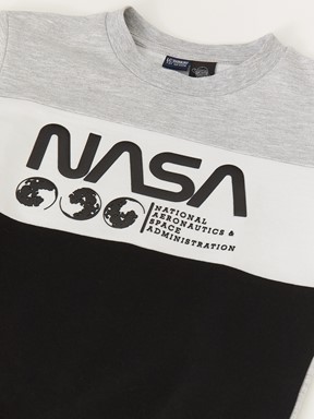 Bisiklet Yaka Nasa Baskılı Uzun Kollu Erkek Çocuk Sweatshirt GRİ MELANJ