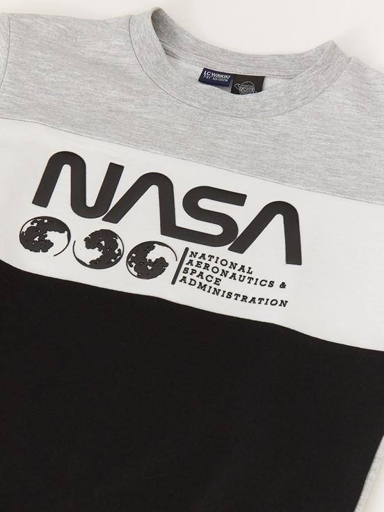 Bisiklet Yaka Nasa Baskılı Uzun Kollu Erkek Çocuk Sweatshirt GRİ MELANJ