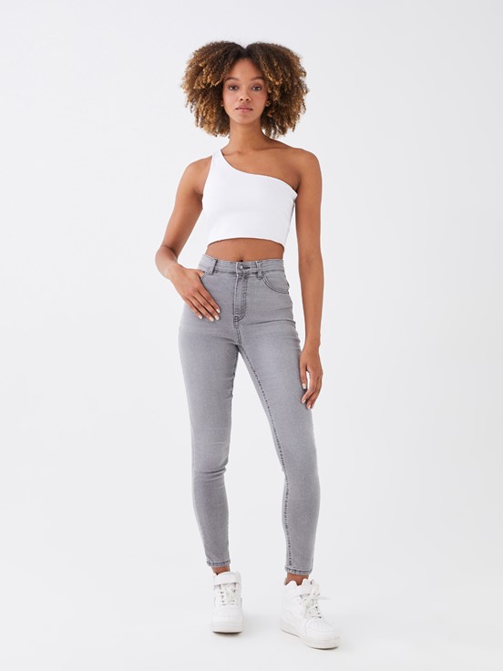 Süper Skinny Düz Kadın Jean Pantolon GRİ RODEO