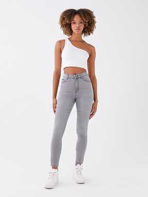 Süper Skinny Düz Kadın Jean Pantolon GRİ RODEO