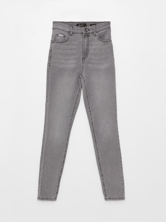 Süper Skinny Düz Kadın Jean Pantolon GRİ RODEO