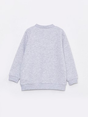 Bisiklet Yaka Uzun Kollu Nakış Detaylı Erkek Bebek Fermuarlı Sweatshirt KAR MELANJ