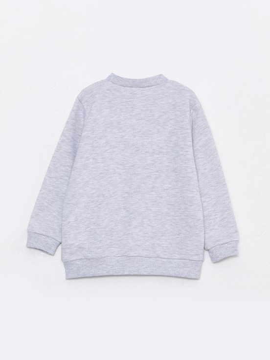 Bisiklet Yaka Uzun Kollu Nakış Detaylı Erkek Bebek Fermuarlı Sweatshirt KAR MELANJ