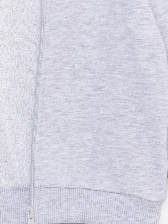 Bisiklet Yaka Uzun Kollu Nakış Detaylı Erkek Bebek Fermuarlı Sweatshirt KAR MELANJ