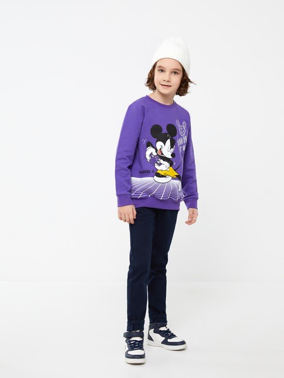 Bisiklet Yaka Mickey Mouse Baskılı Uzun Kollu Erkek Çocuk Sweatshirt AÇIK MOR