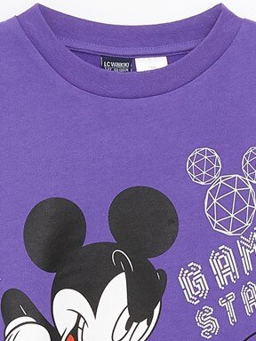 Bisiklet Yaka Mickey Mouse Baskılı Uzun Kollu Erkek Çocuk Sweatshirt AÇIK MOR