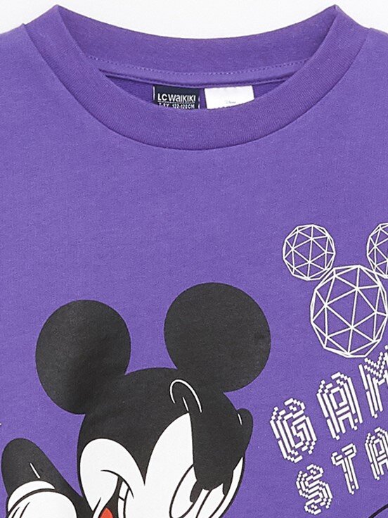 Bisiklet Yaka Mickey Mouse Baskılı Uzun Kollu Erkek Çocuk Sweatshirt AÇIK MOR