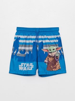 Star Wars Baskılı Erkek Çocuk Deniz Şortu MAVİ BASKILI