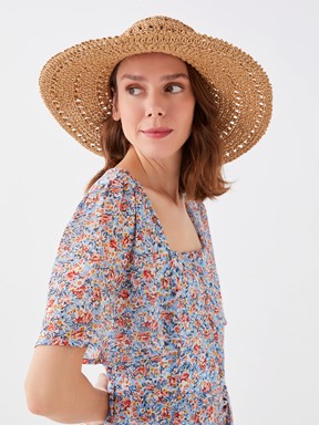 Hasır Kadın Fötr Şapka BEJ