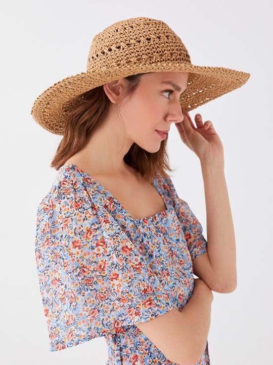 Hasır Kadın Fötr Şapka BEJ