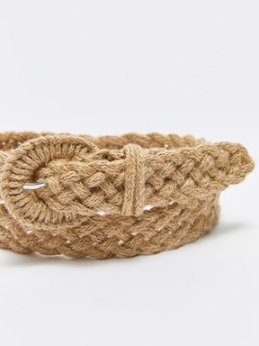 Örgü Desenli Kadın Hasır Kemer BEJ