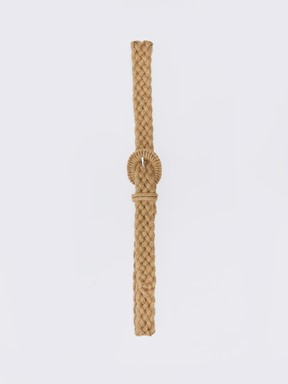 Örgü Desenli Kadın Hasır Kemer BEJ