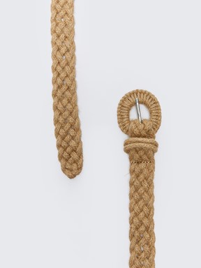 Örgü Desenli Kadın Hasır Kemer BEJ