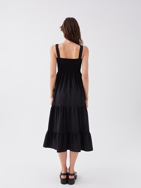 LCW CASUAL Kare Yaka Düz Askılı Poplin Kadın Elbise YENİ SİYAH