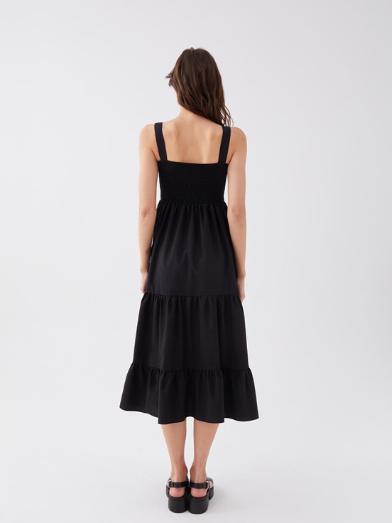 LCW CASUAL Kare Yaka Düz Askılı Poplin Kadın Elbise YENİ SİYAH