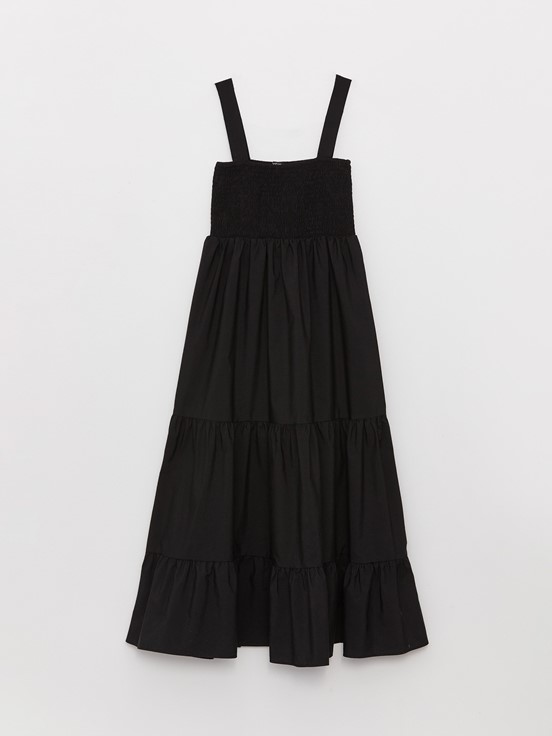 LCW CASUAL Kare Yaka Düz Askılı Poplin Kadın Elbise YENİ SİYAH