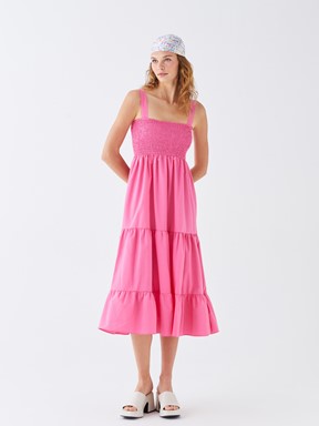 LCW CASUAL Kare Yaka Düz Askılı Poplin Kadın Elbise YENİ SİYAH