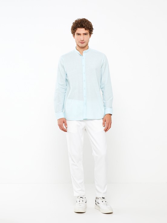 Regular Fit Uzun Kollu Poplin Erkek Gömlek PASTEL MAVİ