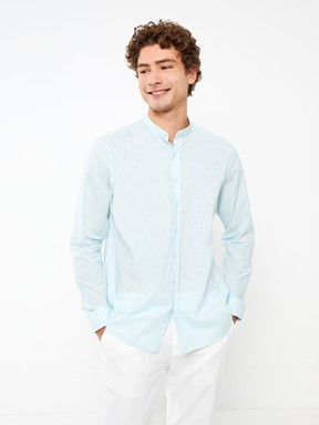 Regular Fit Uzun Kollu Poplin Erkek Gömlek PASTEL MAVİ