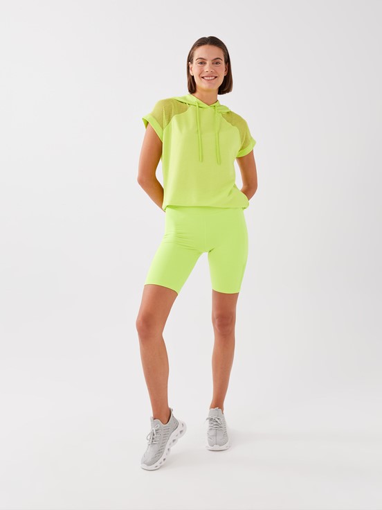 Kadın Beli Lastikli Baskılı Spor Tayt NEON YEŞİL