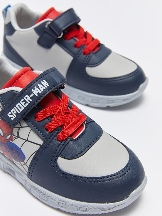 Tabanı Işıklı Spiderman Baskılı Erkek Bebek Spor Ayakkabı GRİ