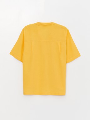 Düz Kısa Kollu Oversize Kadın Gömlek CANLI SARI