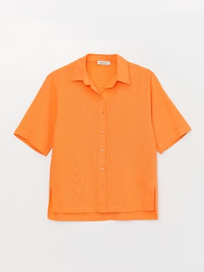 Düz Kısa Kollu Oversize Kadın Gömlek CANLI SARI