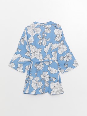 Şal Yaka Çiçekli Uzun Kollu Hamile Kimono MAVİ BASKILI