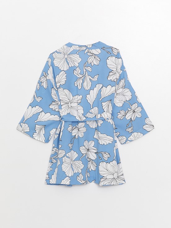 Şal Yaka Çiçekli Uzun Kollu Hamile Kimono MAVİ BASKILI