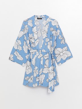 Şal Yaka Çiçekli Uzun Kollu Hamile Kimono MAVİ BASKILI