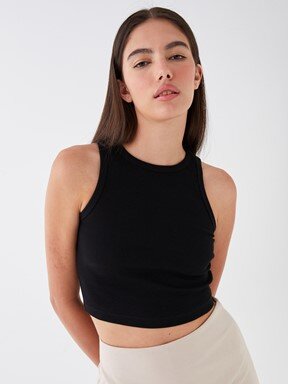 LCW DREAM Bisiklet Yaka Düz Crop Kadın Atlet EKRU