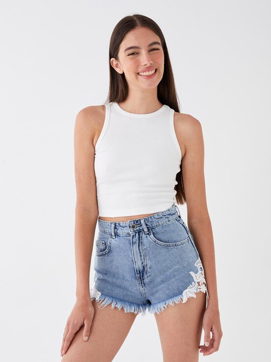 LCW DREAM Bisiklet Yaka Düz Crop Kadın Atlet EKRU