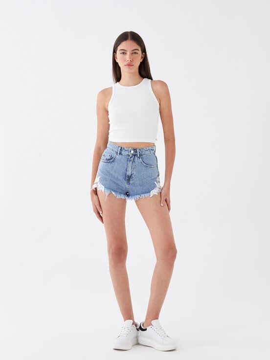 LCW DREAM Bisiklet Yaka Düz Crop Kadın Atlet EKRU