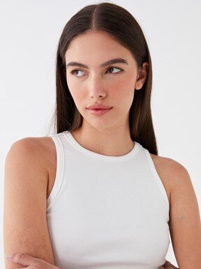 LCW DREAM Bisiklet Yaka Düz Crop Kadın Atlet EKRU