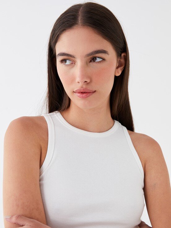 LCW DREAM Bisiklet Yaka Düz Crop Kadın Atlet EKRU