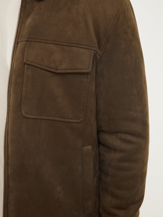 Slim Fit Kürk Yaka Süet Erkek Mont HAKİ