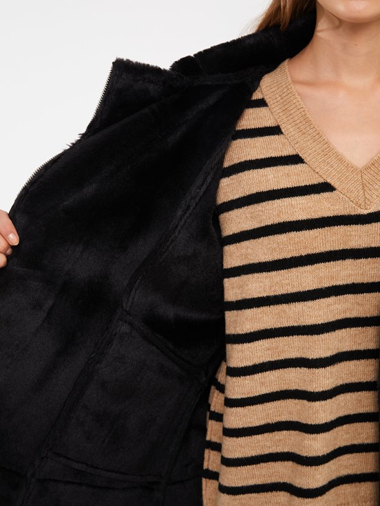 Kadın Biker Yaka Düz Deri Görünümlü Mont YENİ SİYAH