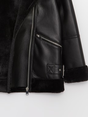 Kadın Biker Yaka Düz Deri Görünümlü Mont YENİ SİYAH