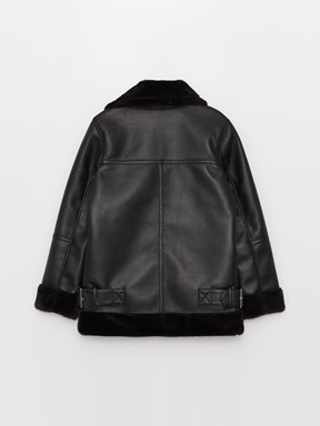 Kadın Biker Yaka Düz Deri Görünümlü Mont YENİ SİYAH