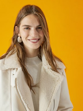 Kadın Biker Yaka Düz Deri Görünümlü Mont YENİ SİYAH