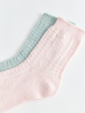 Kendinden Desenli Kadın Soket Çorap 2'li Paket MAT YEŞİL MELANJ