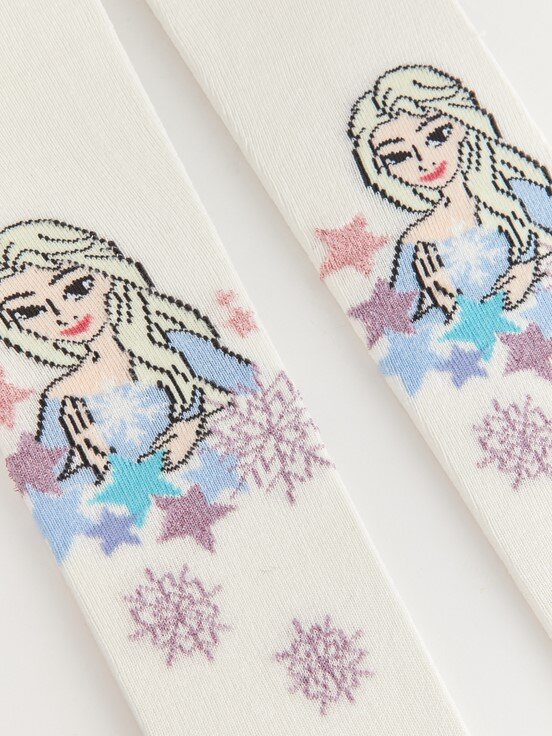 Elsa Desenli Kız Çocuk Külotlu Çorap EKRU