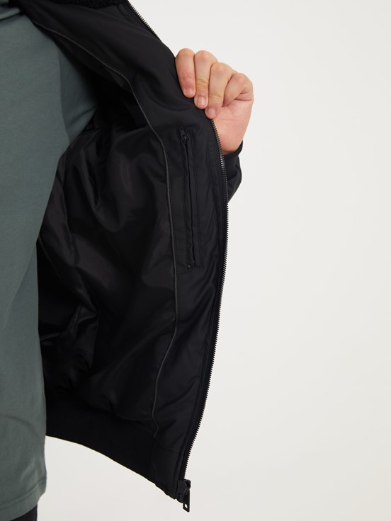 Standart Kalıp Gömlek Yaka Erkek Deri Görünümlü Mont YENİ SİYAH