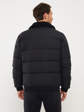 Standart Kalıp Gömlek Yaka Erkek Deri Görünümlü Mont YENİ SİYAH