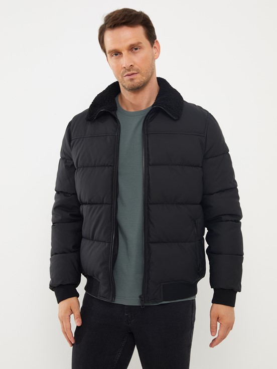 Standart Kalıp Gömlek Yaka Erkek Deri Görünümlü Mont YENİ SİYAH