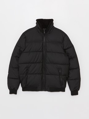 Standart Kalıp Gömlek Yaka Erkek Deri Görünümlü Mont YENİ SİYAH