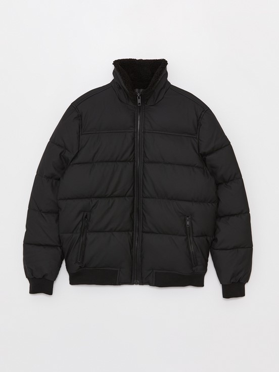 Standart Kalıp Gömlek Yaka Erkek Deri Görünümlü Mont YENİ SİYAH